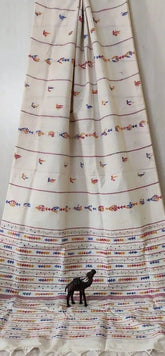 White Handloom Kantha Embroidery Saree, Festive - S10394 EOFY - 15% - Saree - Aakritee - S10394